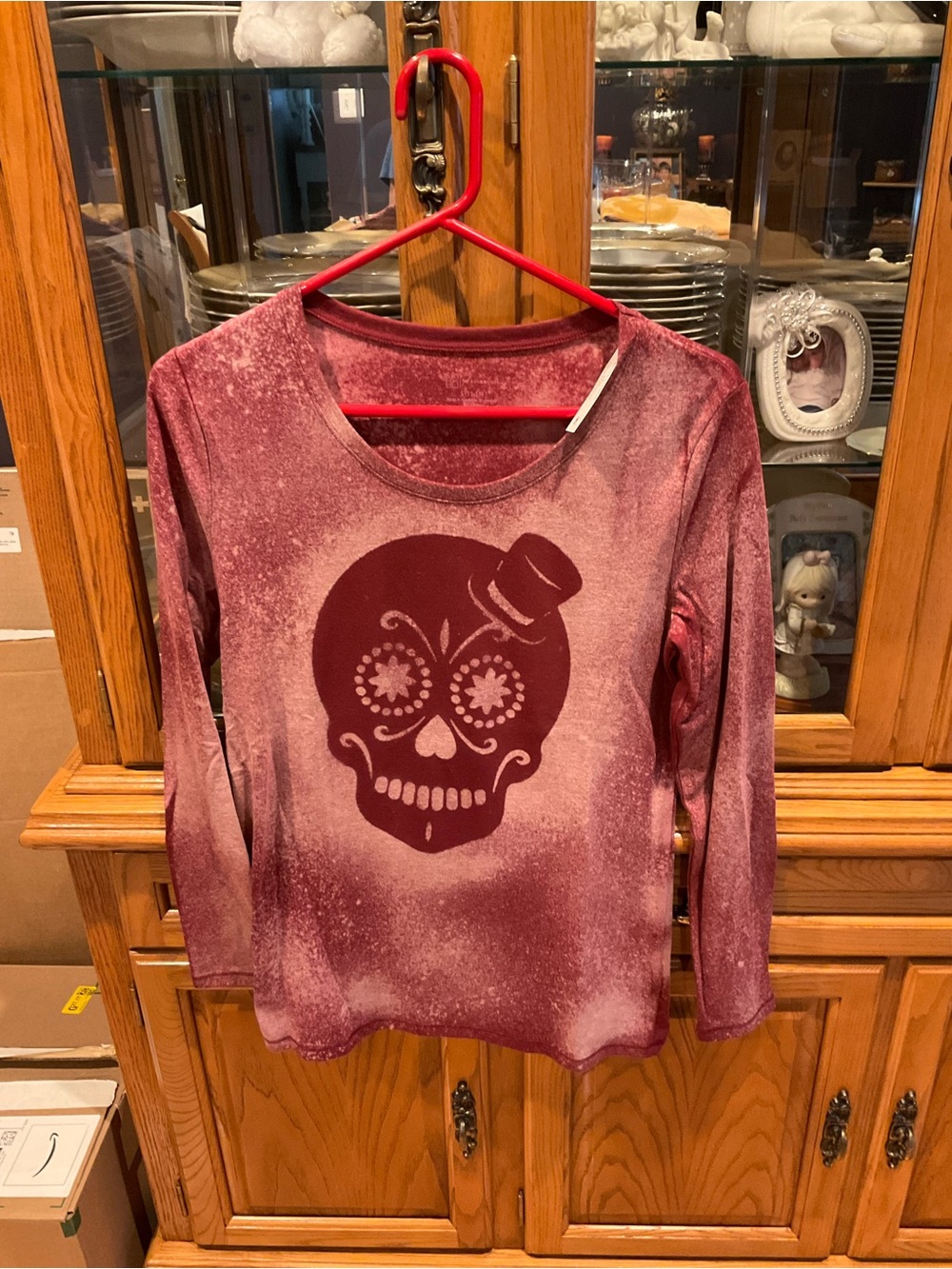 No Boundaries Maroon Long-Sleeve Sugar Skull Tee